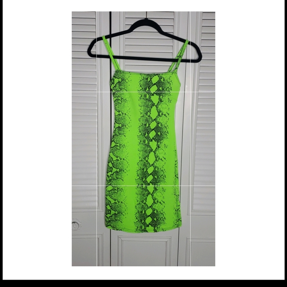 Black & Neon Green Snake Print Dress